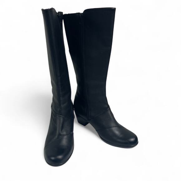 Clarks Boots Womens 9.5M Tall Riding Black Leather Side Zip Knee High Block Heel - Picture 2 of 7